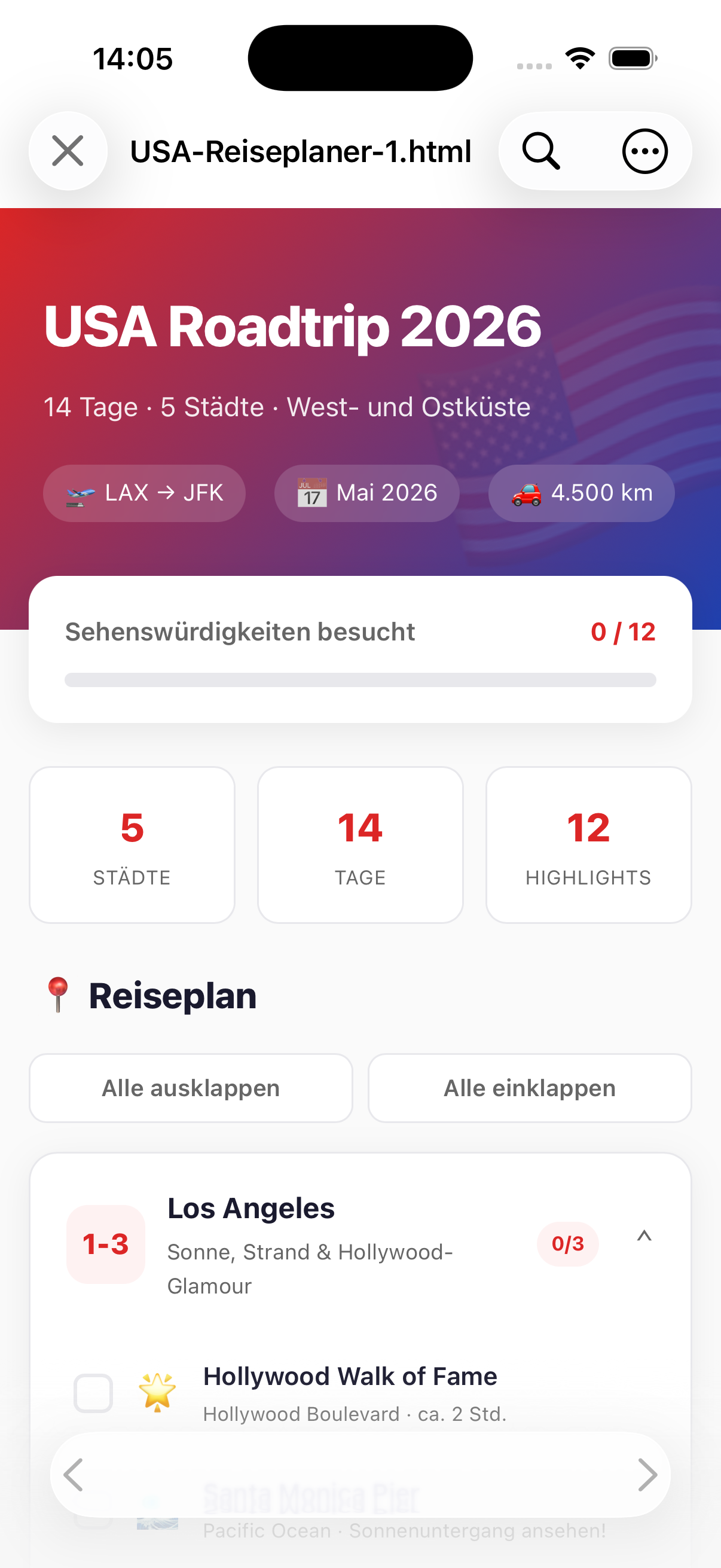Sitecase: Reisepläne, offline
